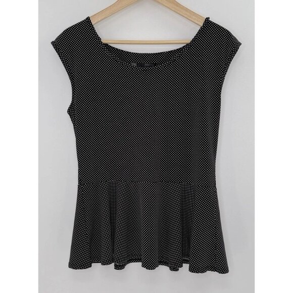 Maurices Black & White Polka Dot Peplum Peekaboo Back Blouse Sz L Preppy‎ Event - Picture 1 of 8